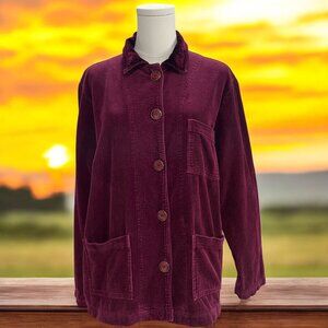 Hot Cotton Marc Ware Corduroy Jacket SZ M Burgundy Fall Cozy Vintage Grannycore